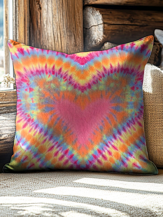 Colorful Love Heart Tie Dye Print Casual Pillow