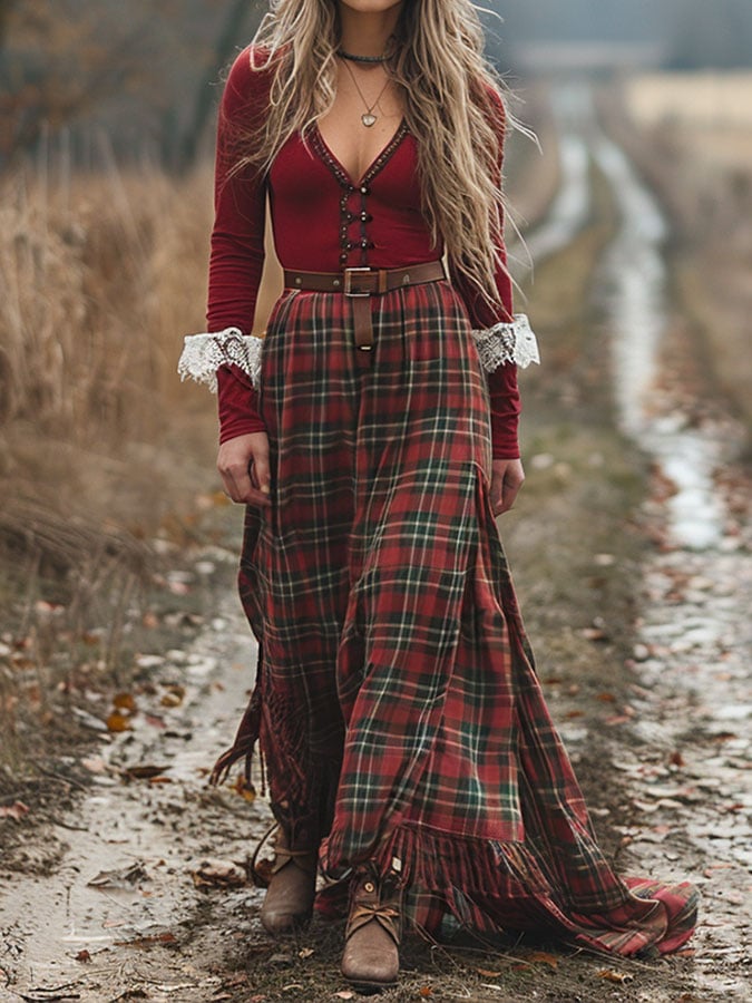 Women's Retro Western Plaid Skirt