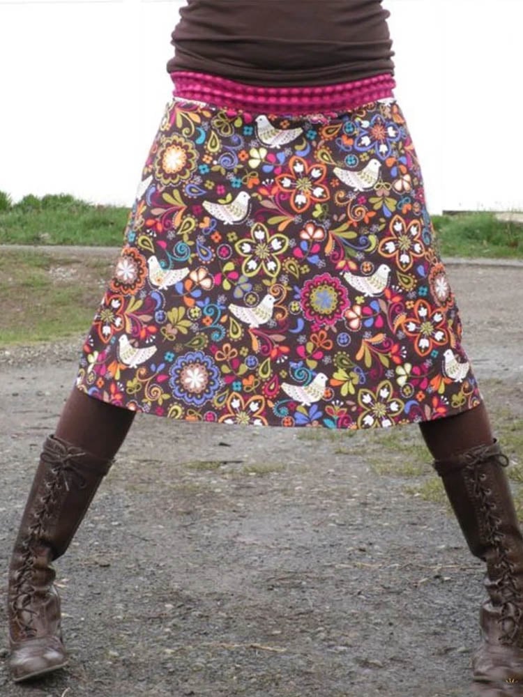 Printed Cotton-Blend Casual Skirt