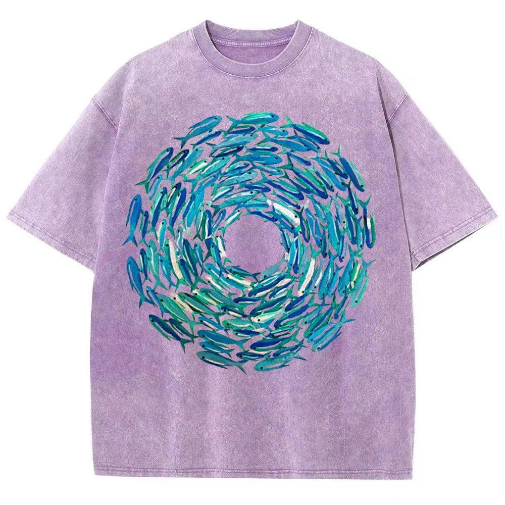 Circle Fishes Unisex Vintage Washed Tee