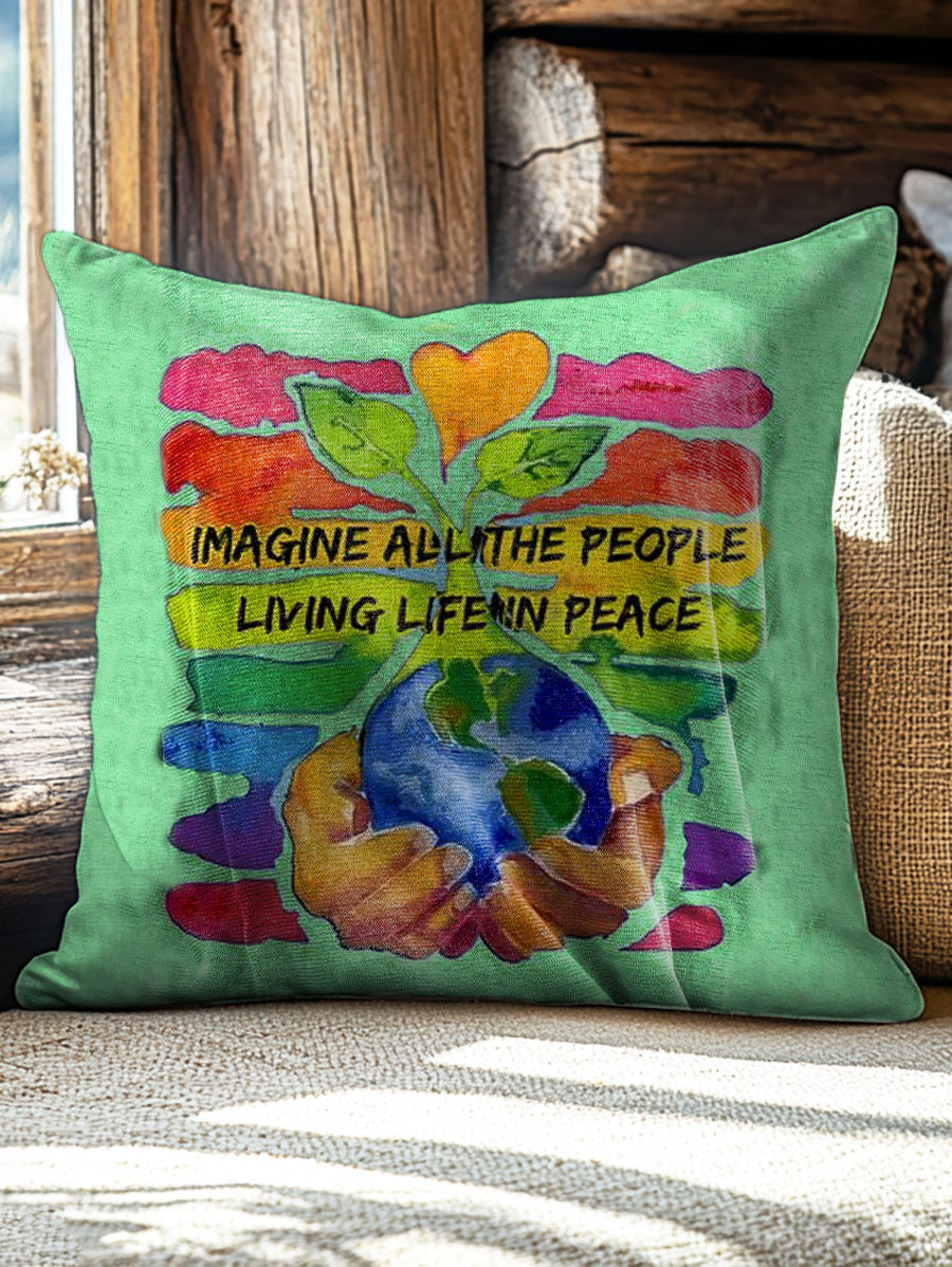 Peace On Earth Colorful Pattern Art Print Pillow