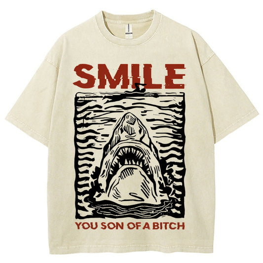 Unisex Smile Printed Washed Tee