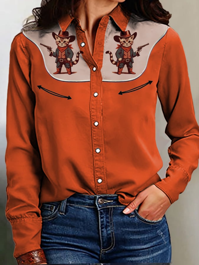 Women's Western Cat Print Shirt