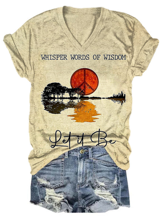 Women's Hippie Whisper Words Of Wisdom Print Casual  V-neck Casual T-Shirt