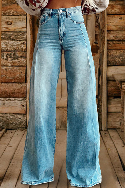 Fashion Washed High Rise Wide Leg Jeans