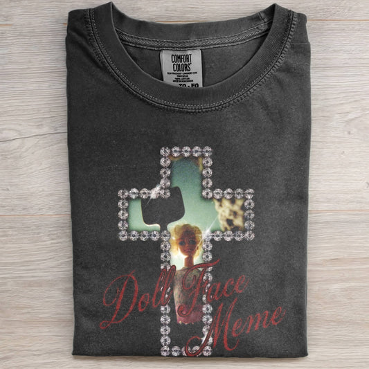 DOLL FACE MEME BLING CROSS GRAPHIC TEE