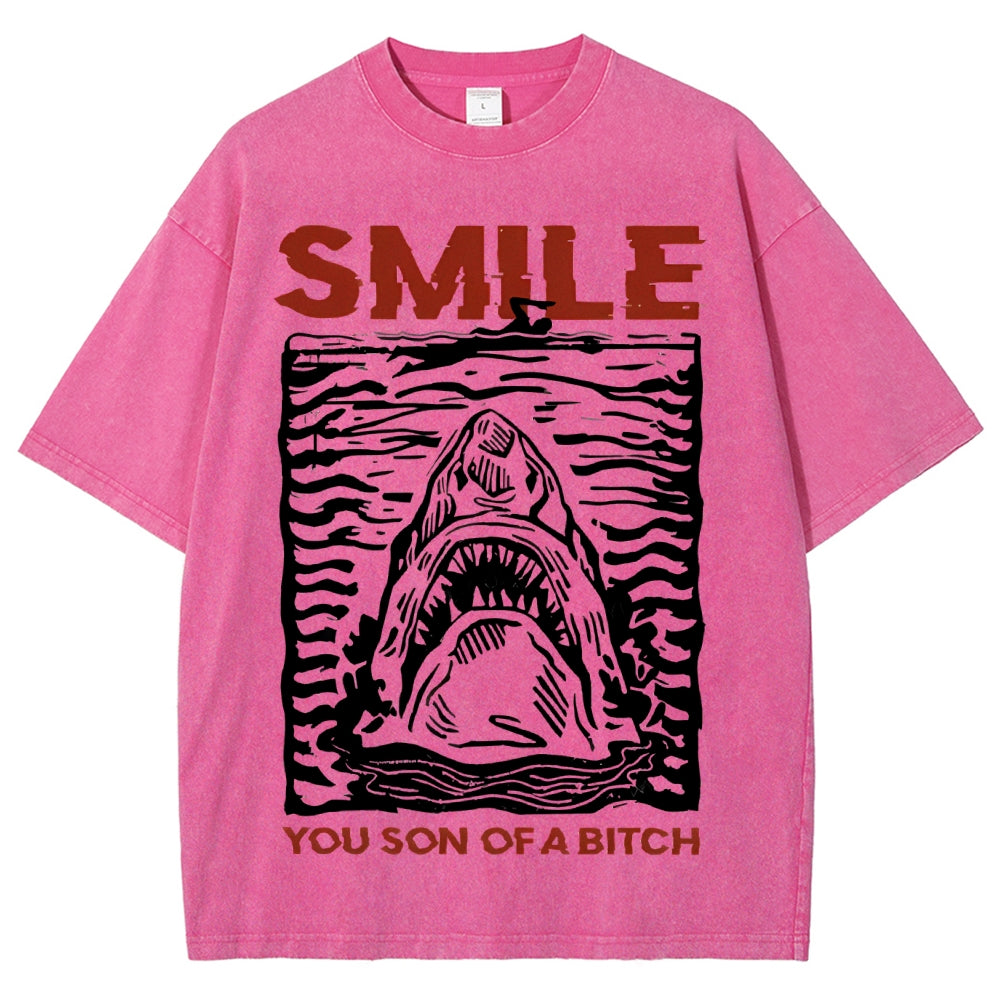 Unisex Smile Printed Washed Tee