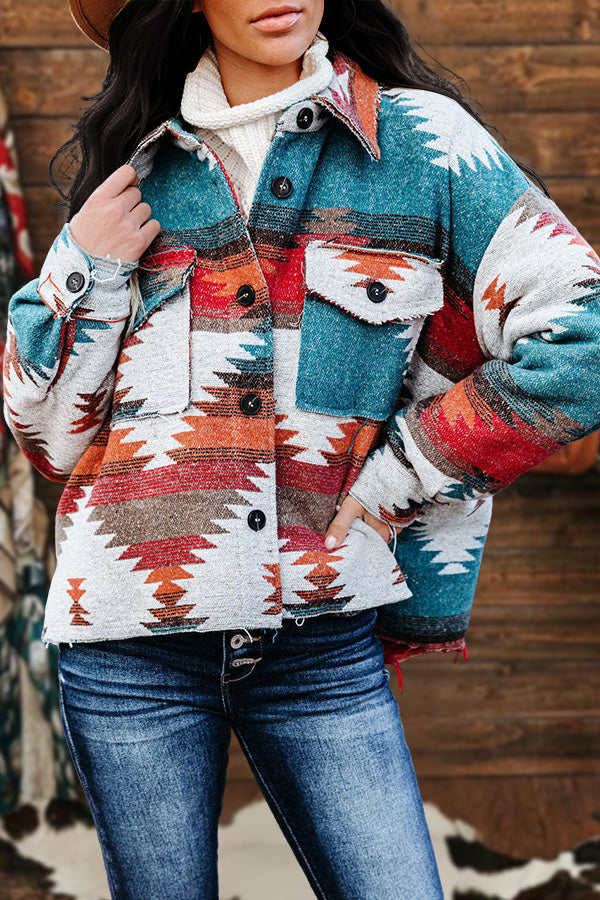 Retro Loose Western Aztec Print Short Jacket