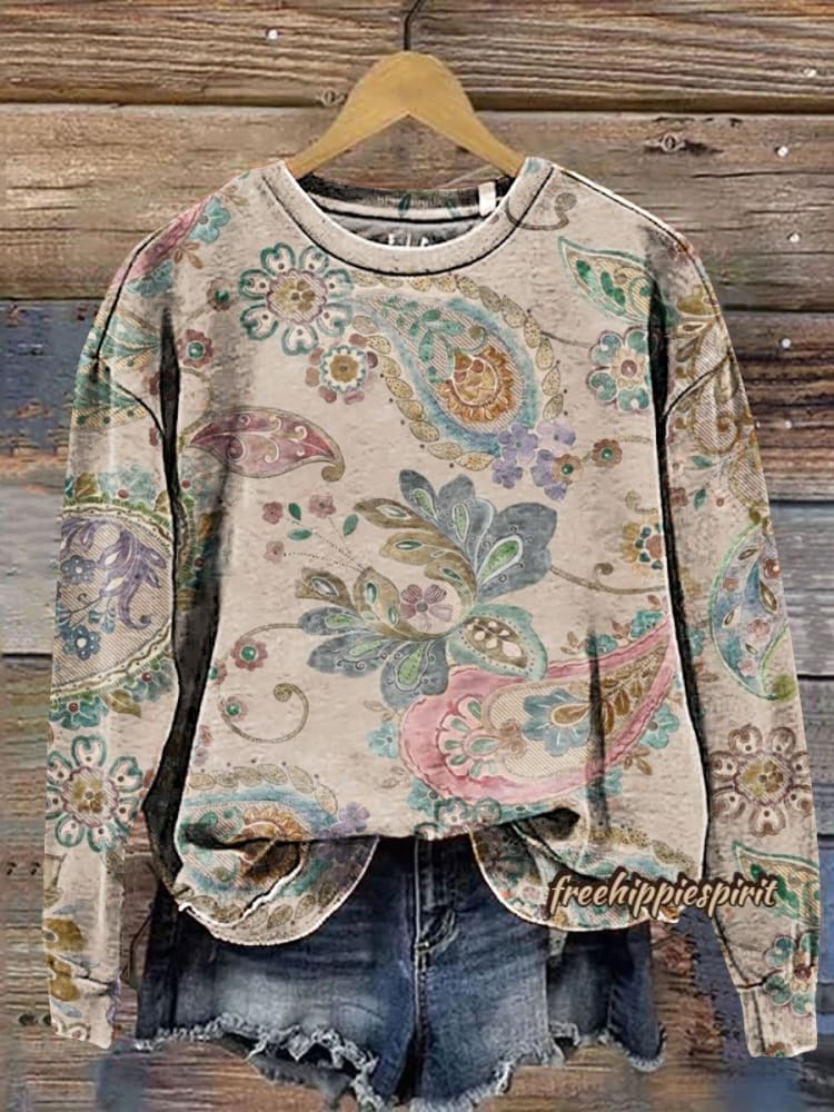 Vintage Floral Art Print Casual Sweatshirt