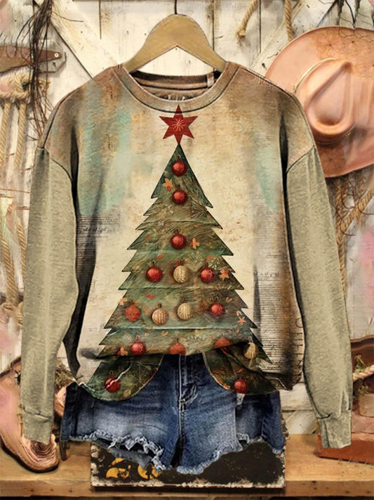 Vintage Lovely Christmas Tree Art Print Casual Sweatshirt