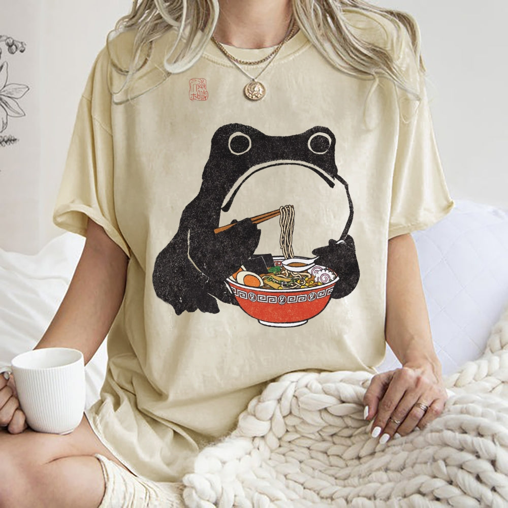 Unisex Frog Printed Washed Tee