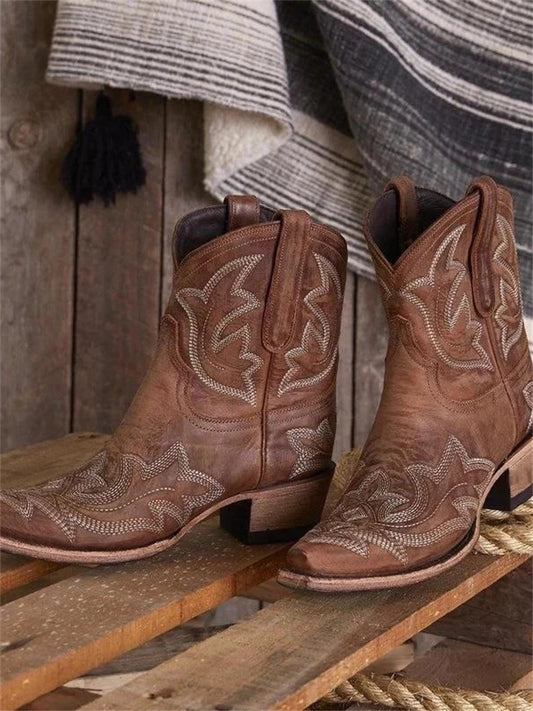 Vintage Embroidered Western Cowgirl Ankle Boots