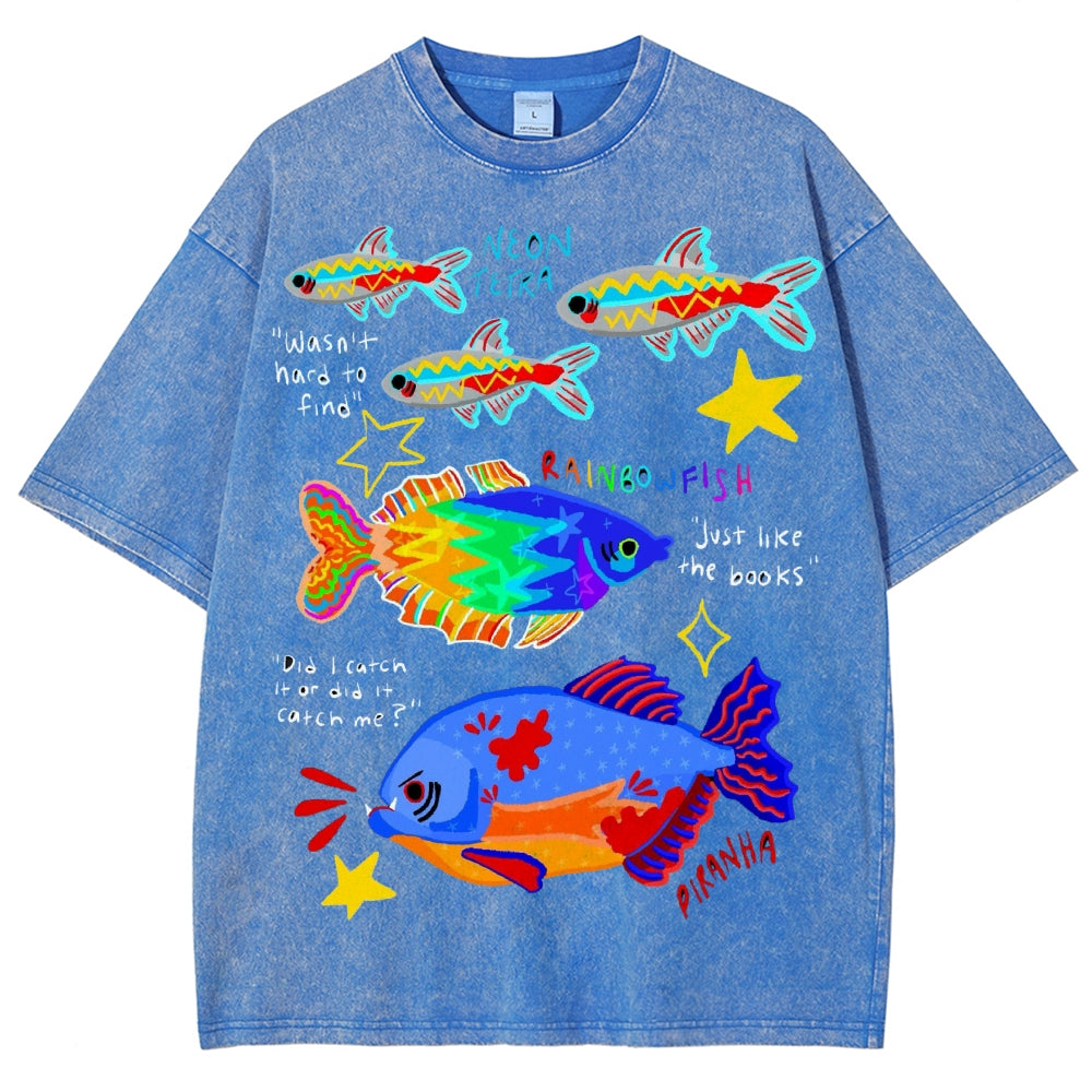 Unisex Rainbow Fish Washed Tee