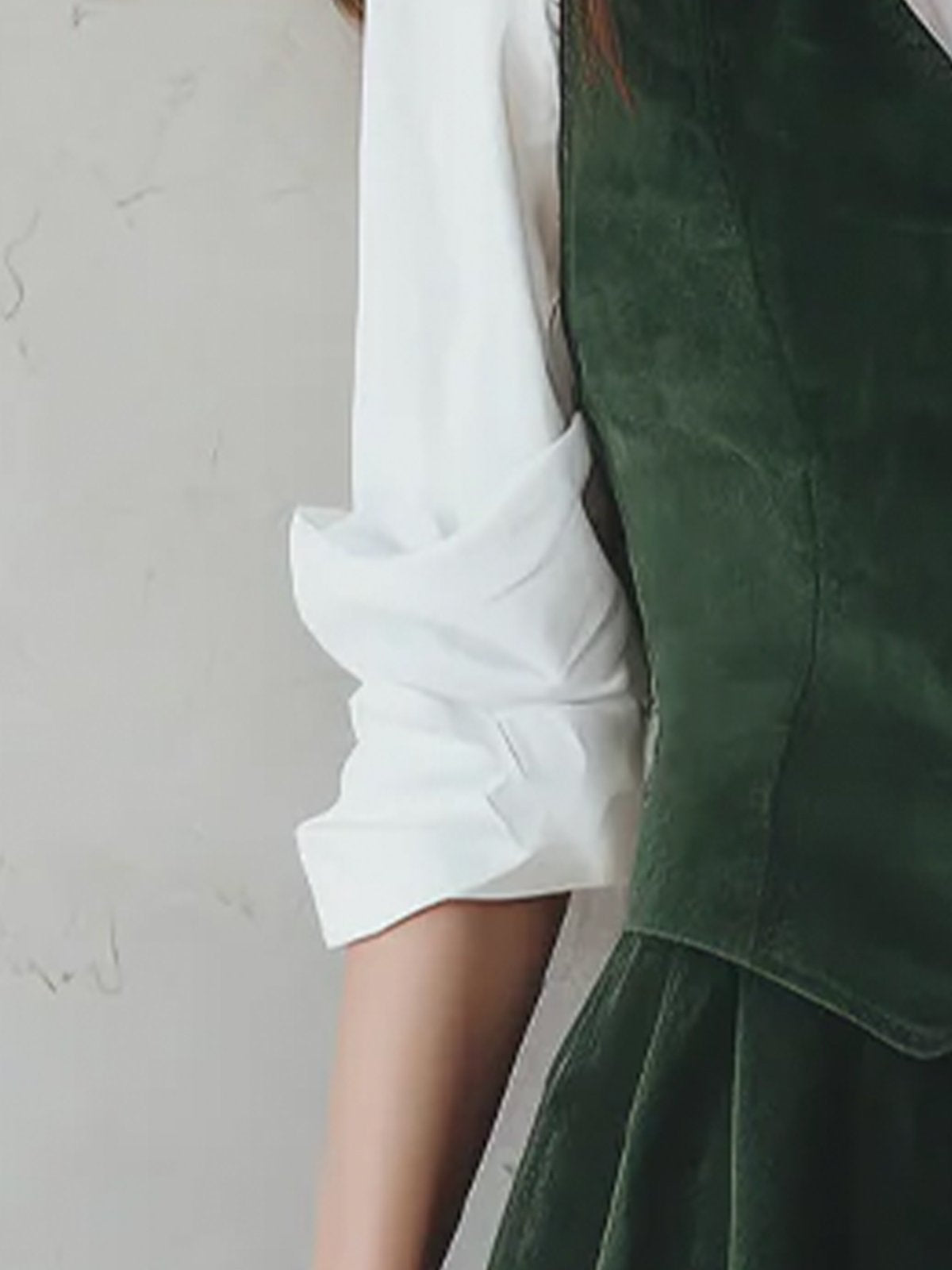 Cotton Vest, Sleeveless, V Neck, Plain, Button Design, Vintage, Green