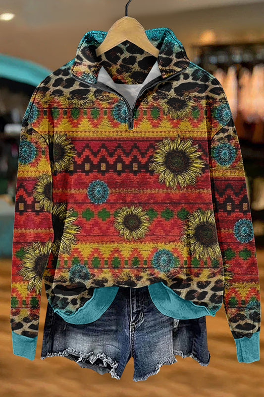 Retro Western Aztec Print Sweatshirt