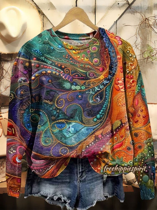 Women's Colorful Floral Texture Art Pattern Print Casual Crew Neck Sweatshirt