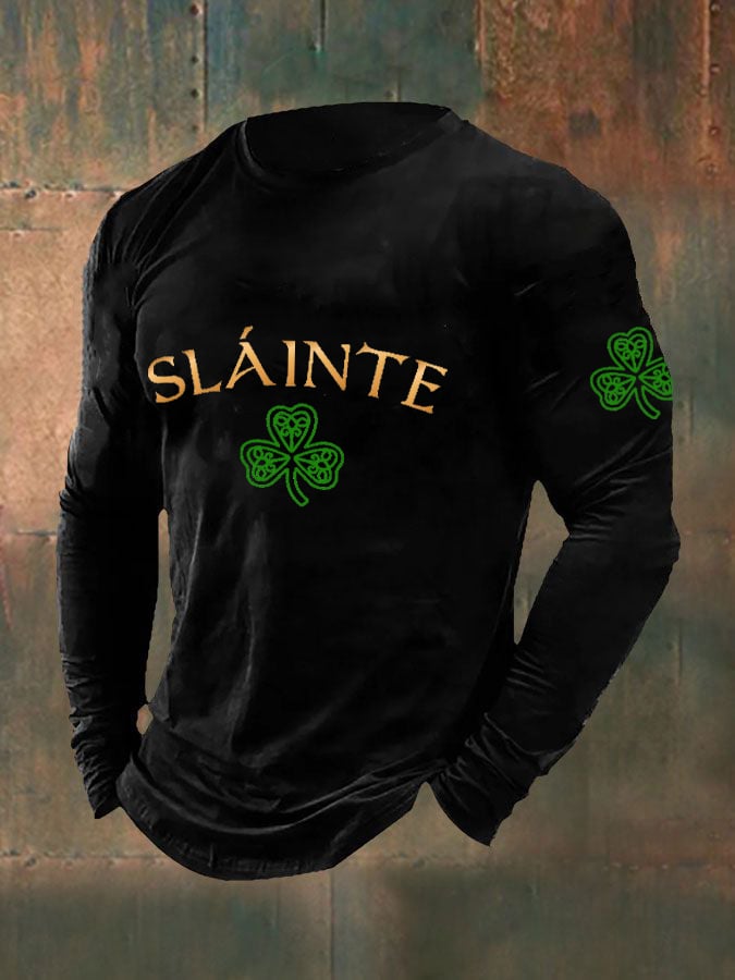 Men's St. Patrick's Day Slainte Shamrock Casual Long Sleeve T-Shirt