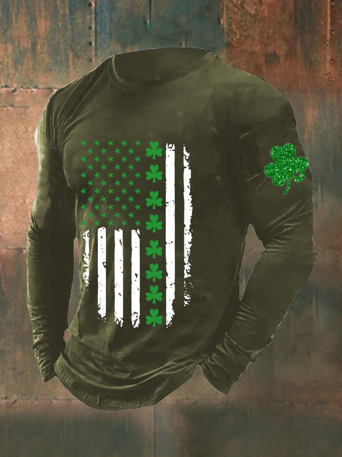 Men's St. Patrick's Day Irish Flag Shamrock Casual Long Sleeve T-Shirt