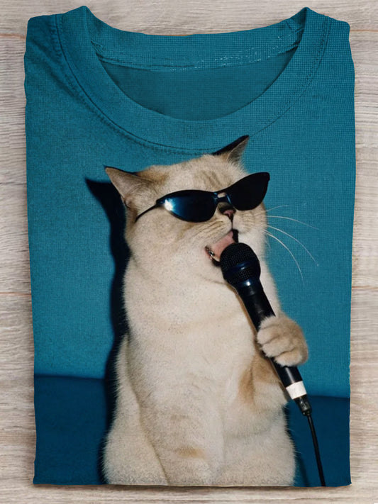 Cat Singing Art Print Casaul T-shirt