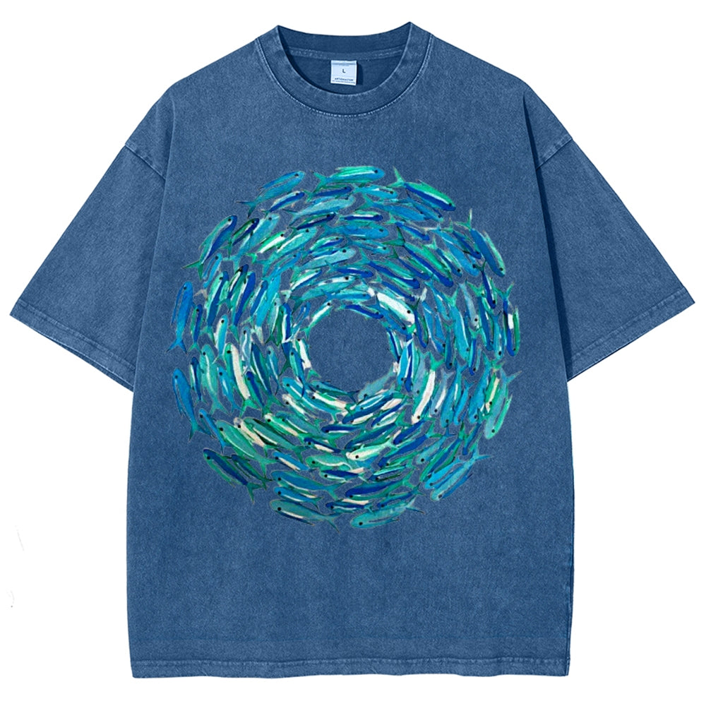 Circle Fishes Unisex Vintage Washed Tee