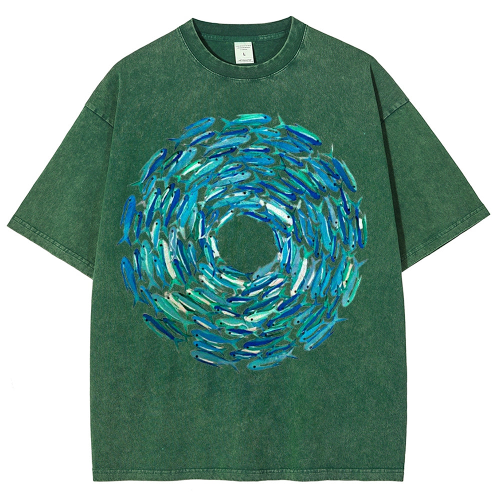 Circle Fishes Unisex Vintage Washed Tee