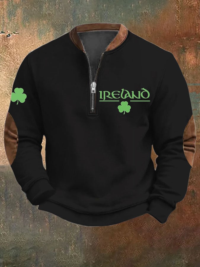 Men's St. Patrick's Day  Print Zipper Collar Sweatshirt