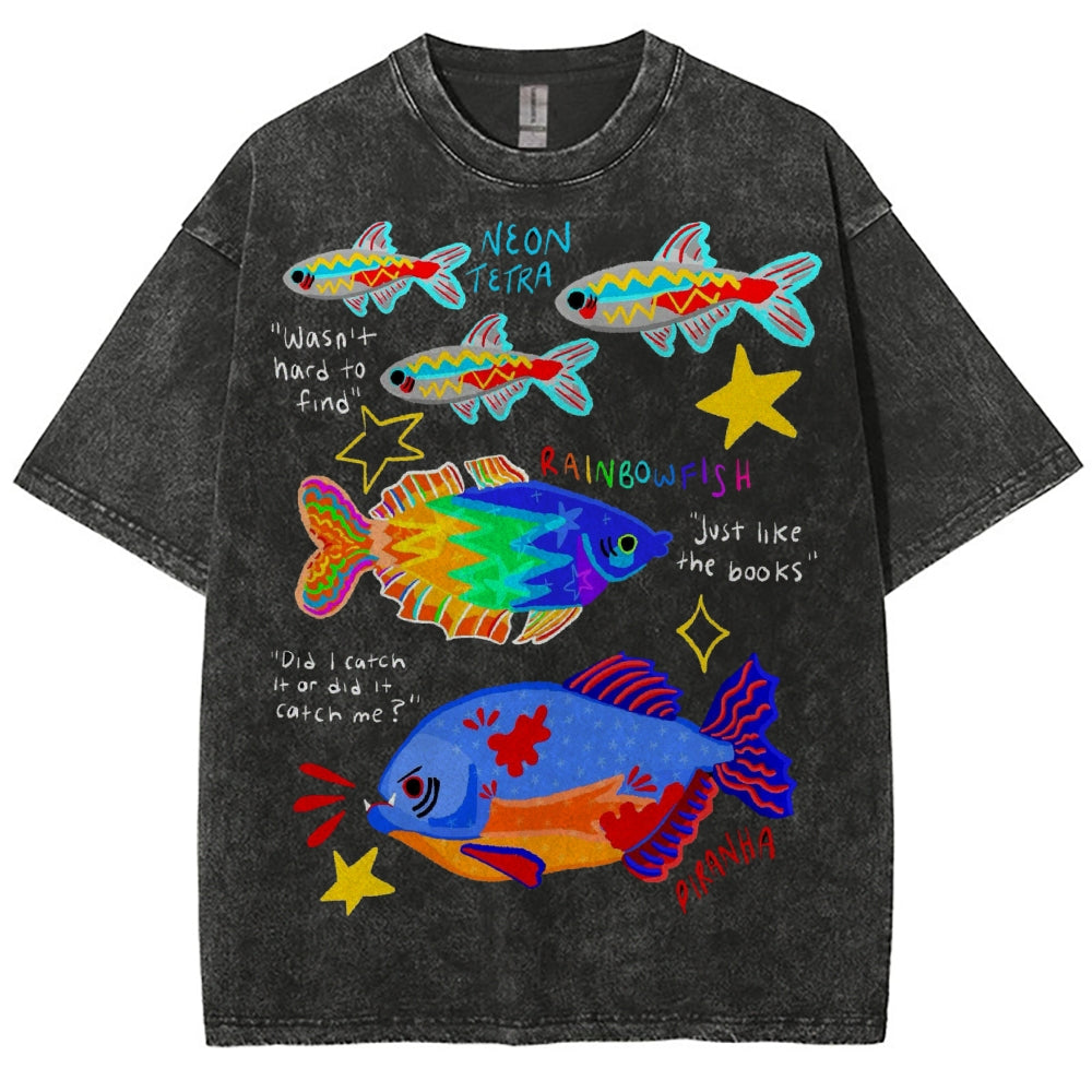 Unisex Rainbow Fish Washed Tee