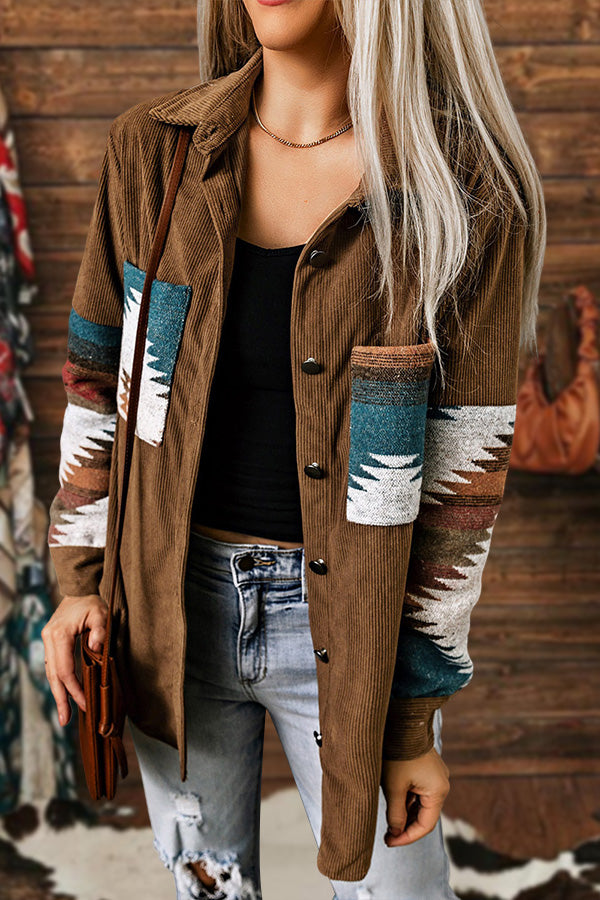 Retro Western Aztec Print Corduroy Jacket