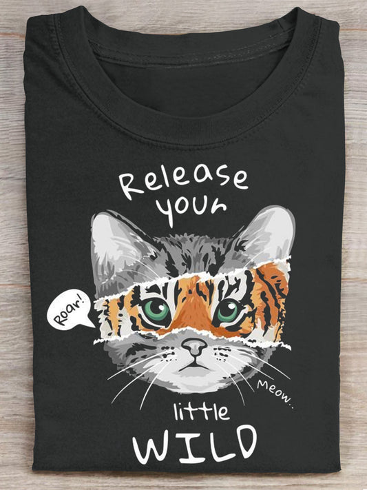 Release Your LIttle Wild Cat Funny Art Print Casaul T-shirt