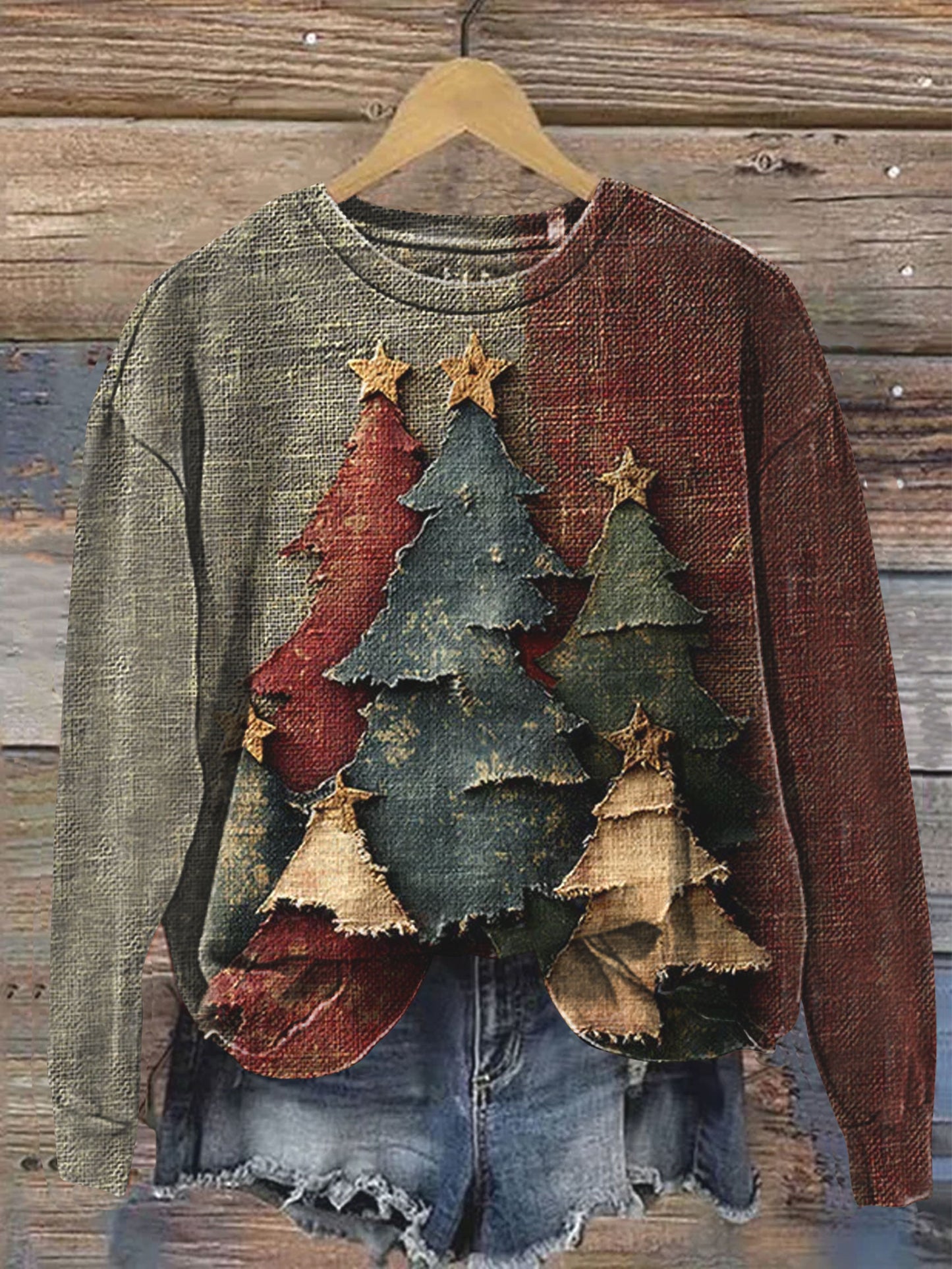 Vintage Christmas Tree Art Print Casual  Sweatshirt