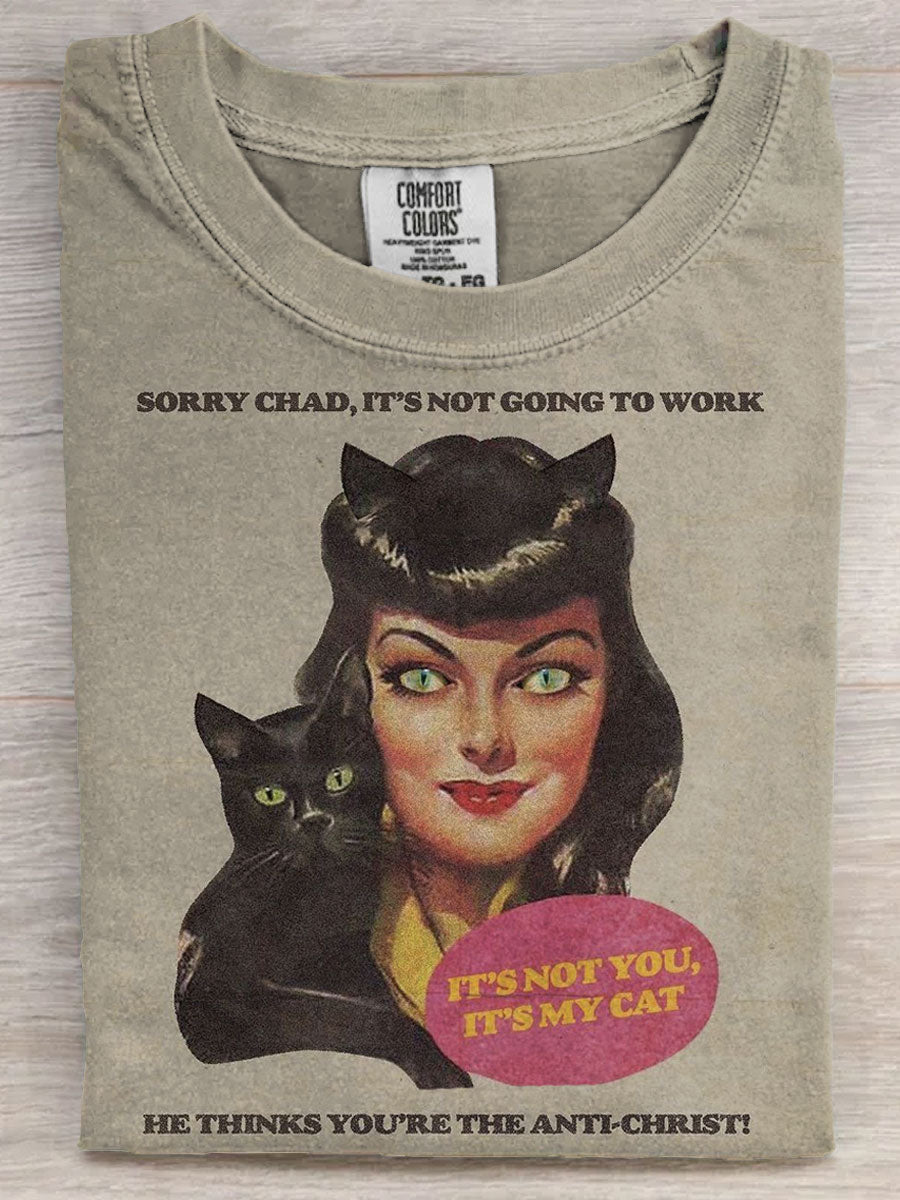 Vintage Funny Cat Art Print Casaul Short Sleeve T-shirt