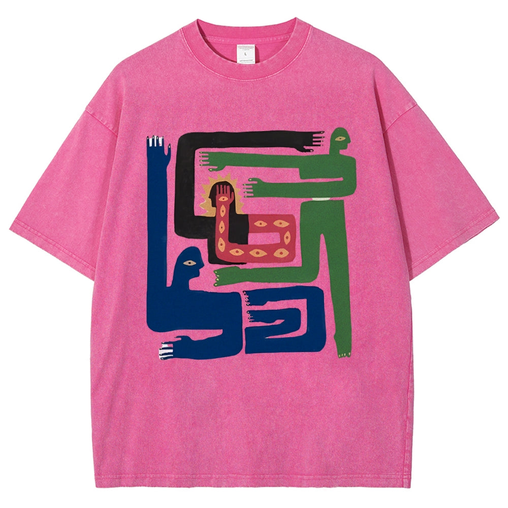 Unisex Abstract Body Art Printed Washed Tee