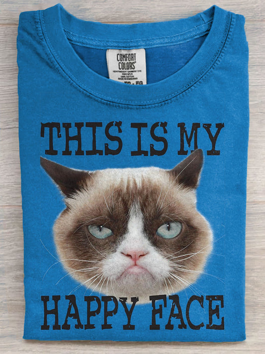 This Is My Happy Face Funny Grumpy Cat Art Print Casaul Short Sleeve T-shirt