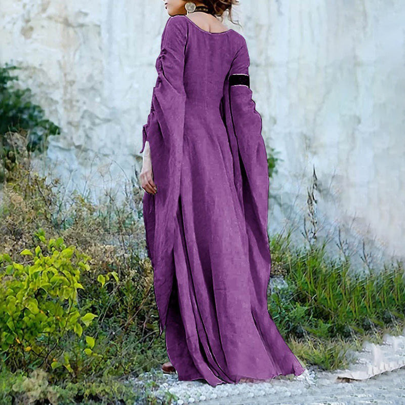 Vintage Medieval Long Sleeve Round Neck Maxi Dress