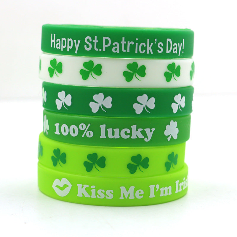 Cross Border Silicone Wristband, Green Wristband, Linen Banner, Irish Festival Gift, Clover Bracelet, Wrist Strap