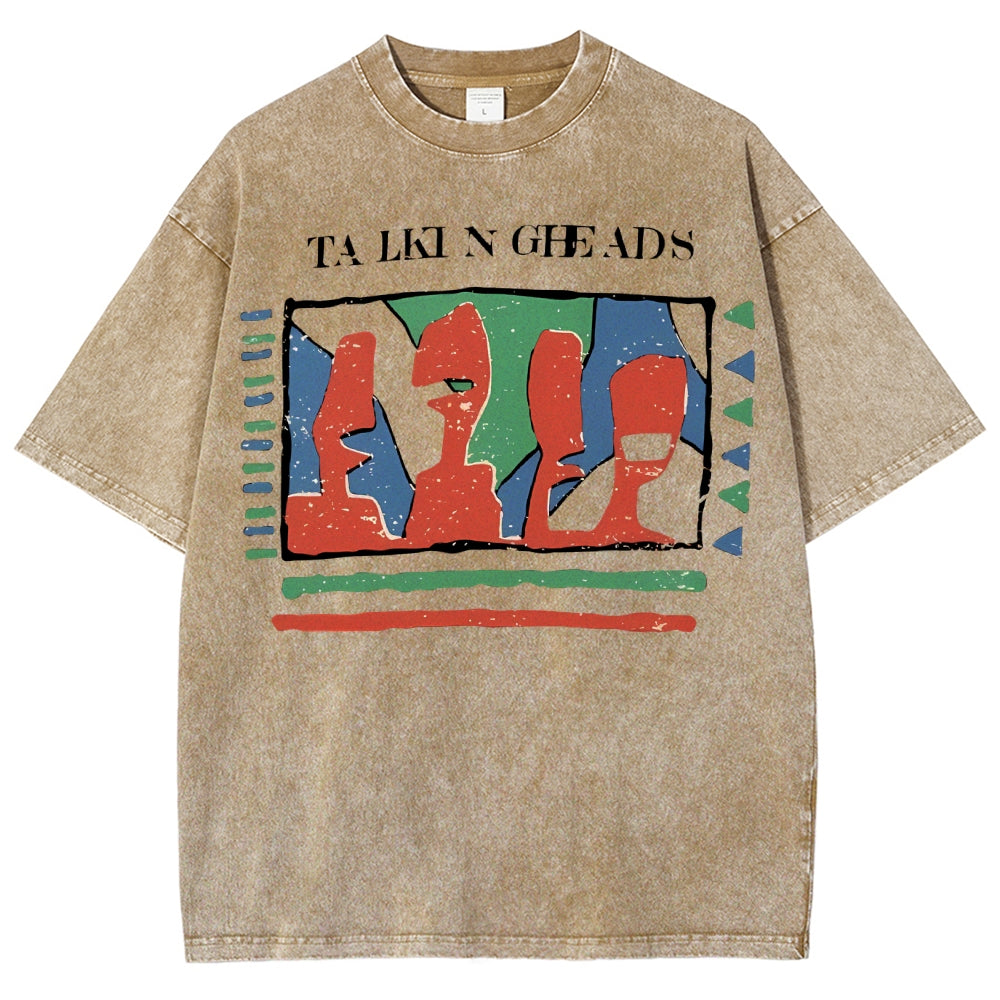 Unisex Abstract Art Portrait Printed Washed Tee