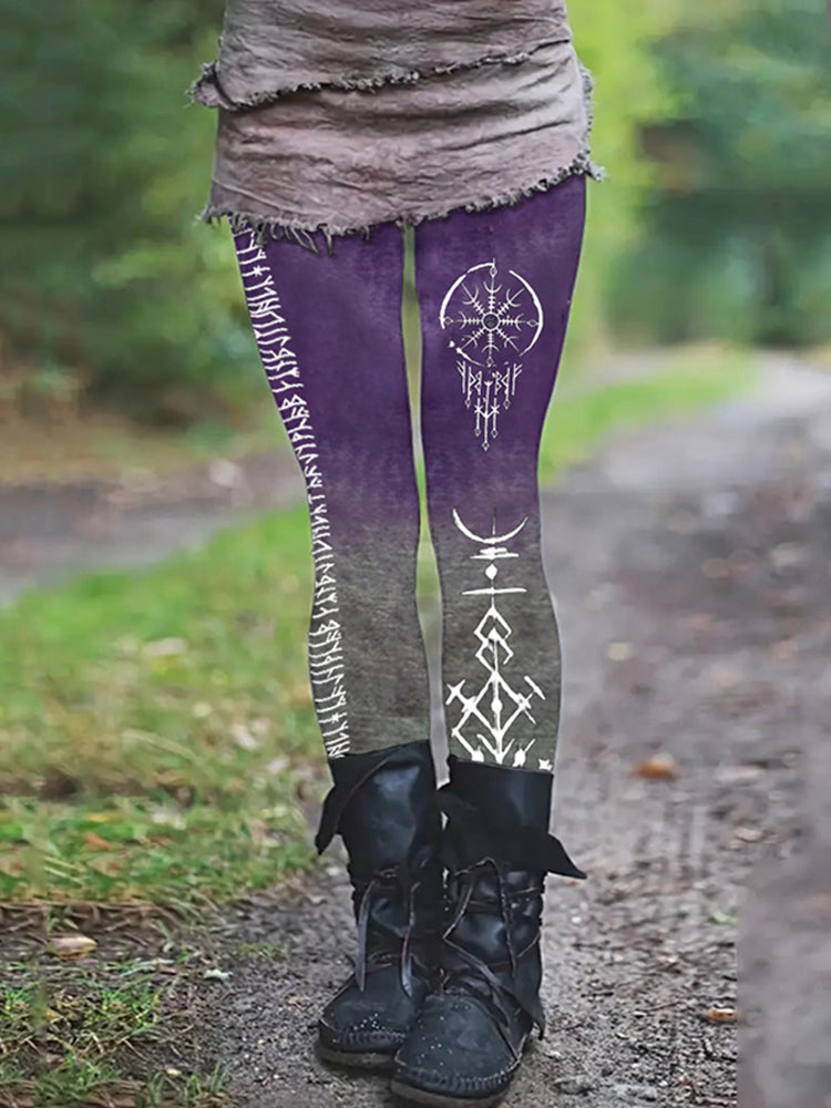 Tie-Dye Ombre Viking Compass Pattern Legging