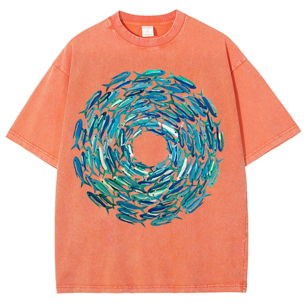 Circle Fishes Unisex Vintage Washed Tee