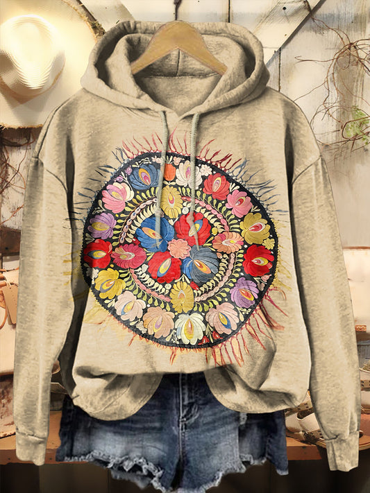 Retro Floral Print Casual Sweatshirt