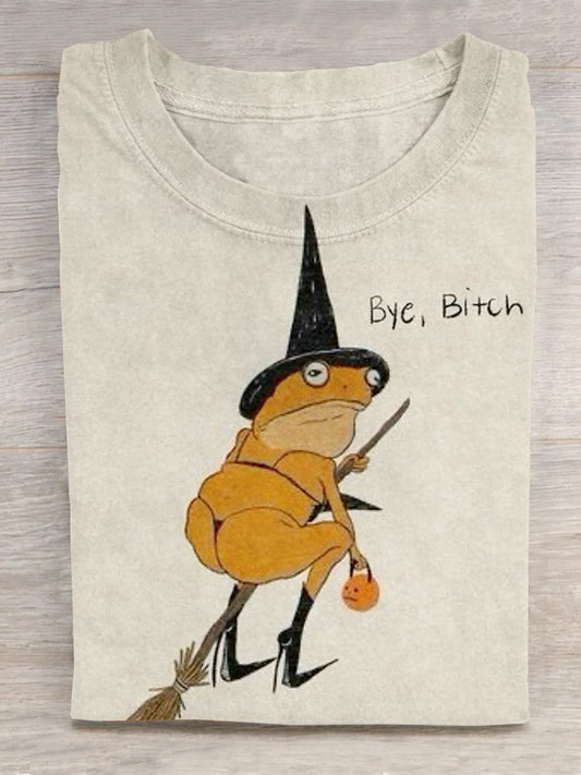Halloween Magic Frog Vintage Print T-Shirt
