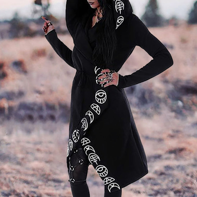 Moon Print Long Sleeve Cardigan Hoodie