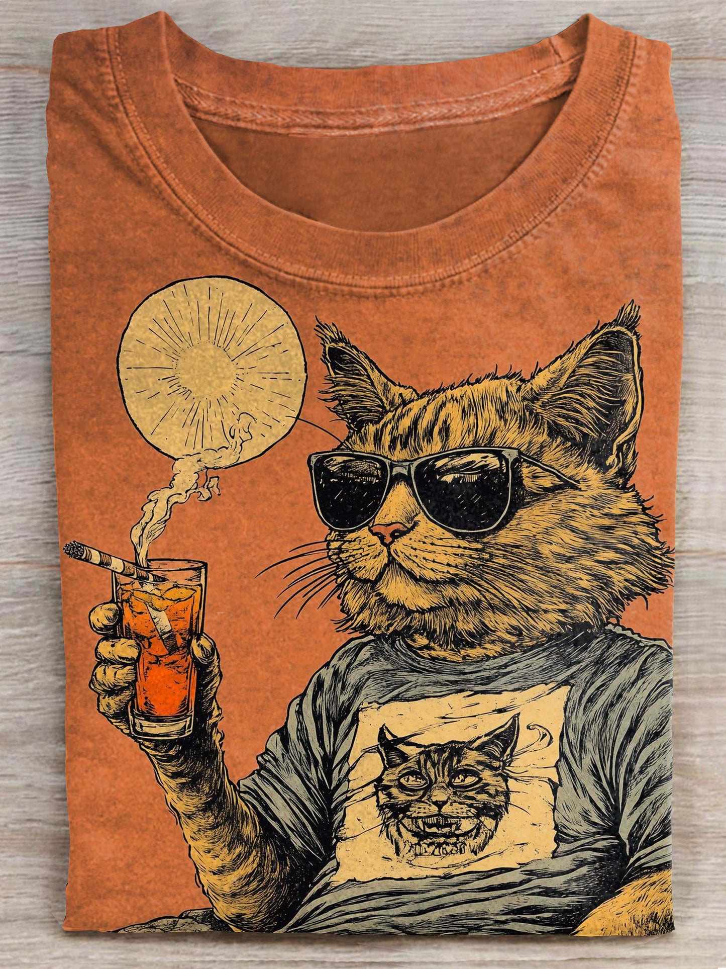 Vintage Cat Art Print Casaul Short Sleeve T-shirt