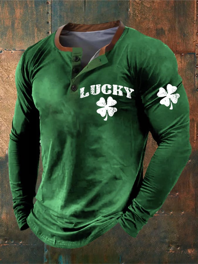 Men's Lucky Clover St Patrick'S Day Print Long Sleeve Top