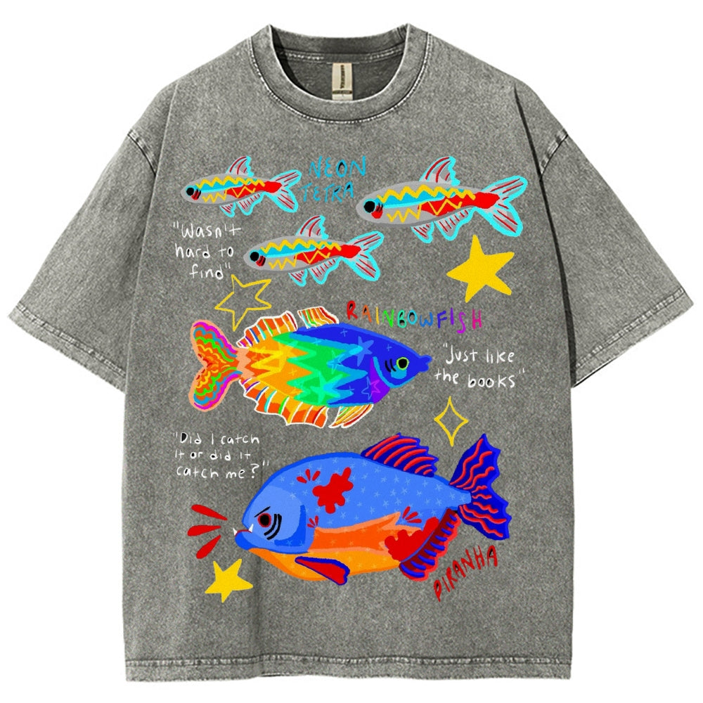 Unisex Rainbow Fish Washed Tee