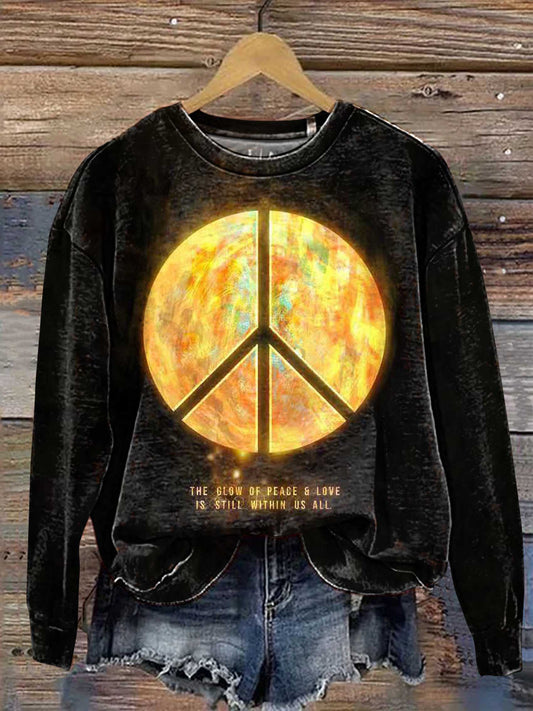 Retro Hippie Peace Sign THE GLOW OF PEACE & LOVE IS STILL WITHIN US ALL Casual Sweatshirt