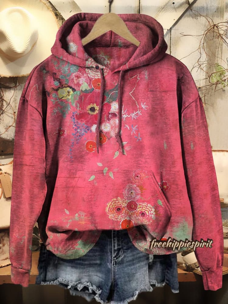 Women's Vintage Floral Art Patterns Print Casual Hoodie Sweatshirt