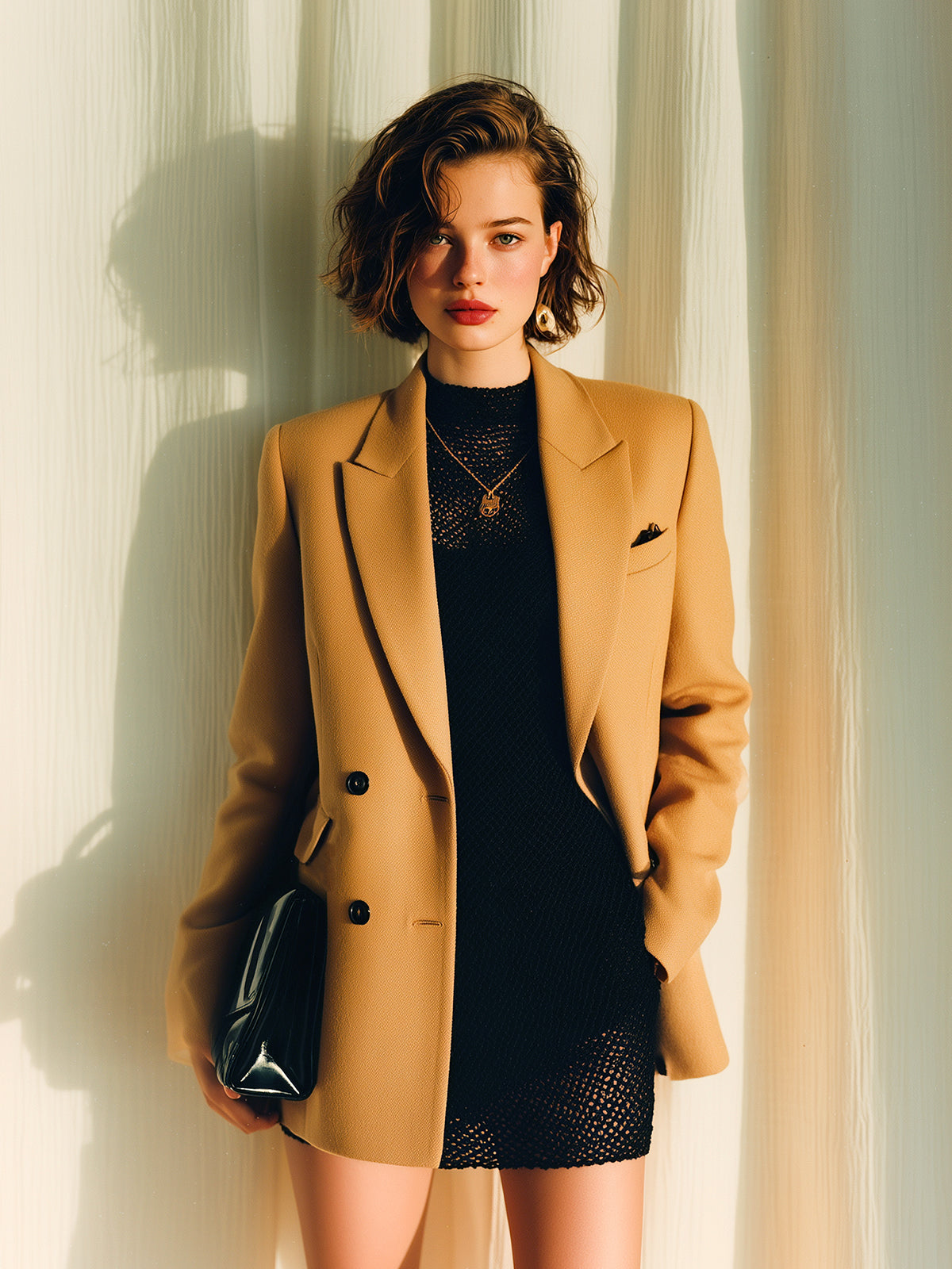 Taidalw Chic Vintage Khaki Peaked Collar Double-Breasted Padded Shoulder Flap Pocket Blazer