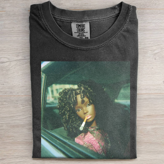 RETRO BLACK LEATHER SMOKING BARBIECORE TEE