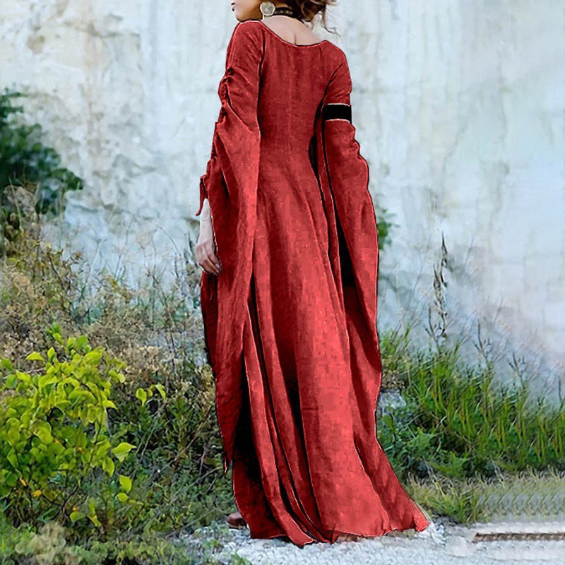 Vintage Medieval Long Sleeve Round Neck Maxi Dress