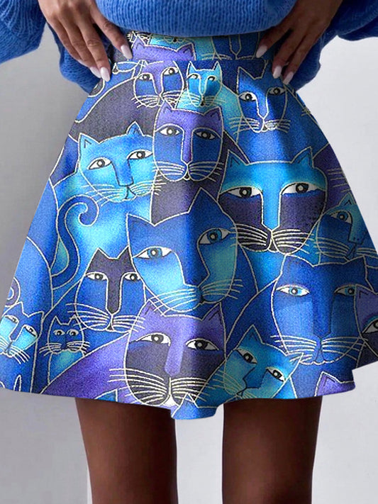 Women's Cat Print Print Stylish Ruffle Mini Skirt